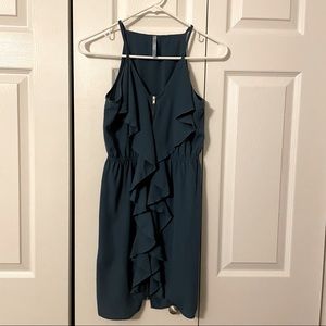 Ruffle Zip Front Forest Green Dress Size S